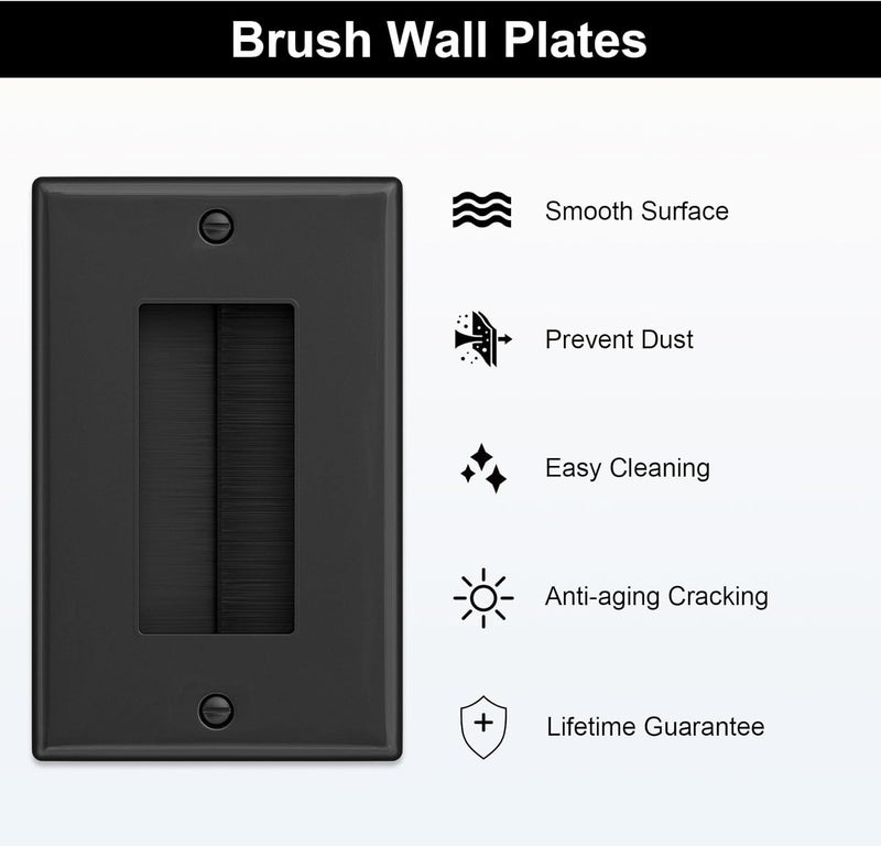 FGBB 10 Pack Brush Wall Plate with Low Voltage Mounting Bracket, Cable Pass Through Insert for Wires, Single Gang Cable Access Strap, Wall Socket for HDTV, Home Theater Systems - Black - Image 5